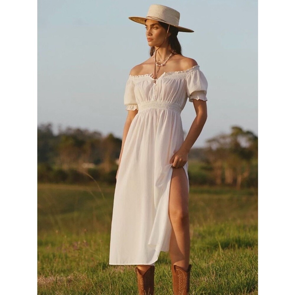 Anthropologie Puff Sleeve Midi Dress White Size M